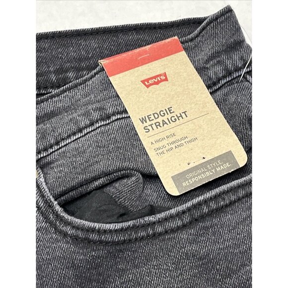 Levis Jeans Womens 24W Wedgie Straight Black Distressed Button Fly Busted Knee - Picture 8 of 12